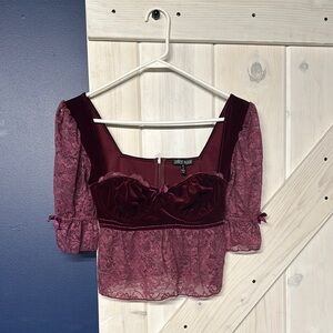 Current Mood Brushfire Fairytales Velvet Purple Bustier Lace Top Size Small